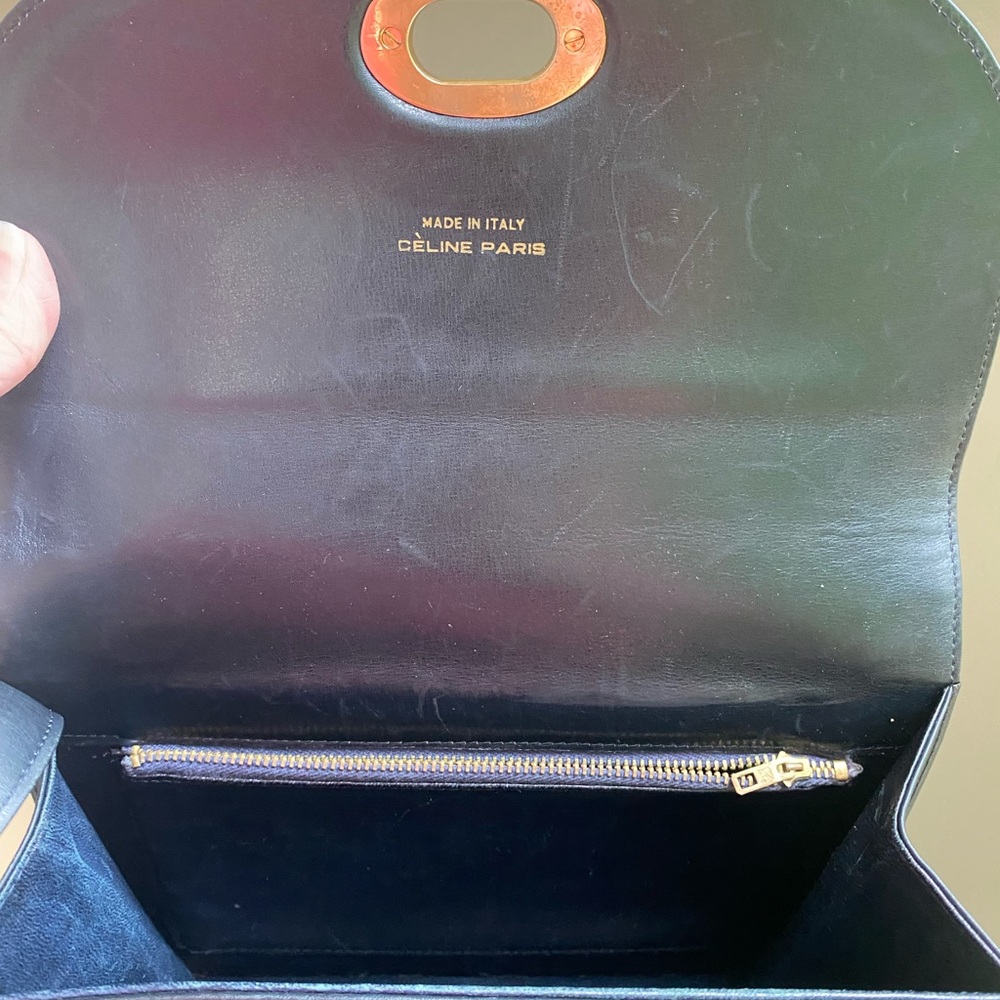 Celine Vintage Black/Dark Navy Triomphe Leather Shoulder Bag - Picture 14 of 17